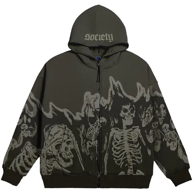 Flaming Skull Grunge Hoodie