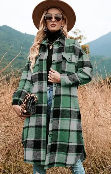 Plaid Coat Side Side-Slit