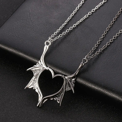 Dragon Wing Heart Couples Necklace