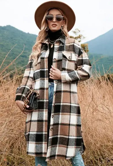 Plaid Coat Side Side-Slit