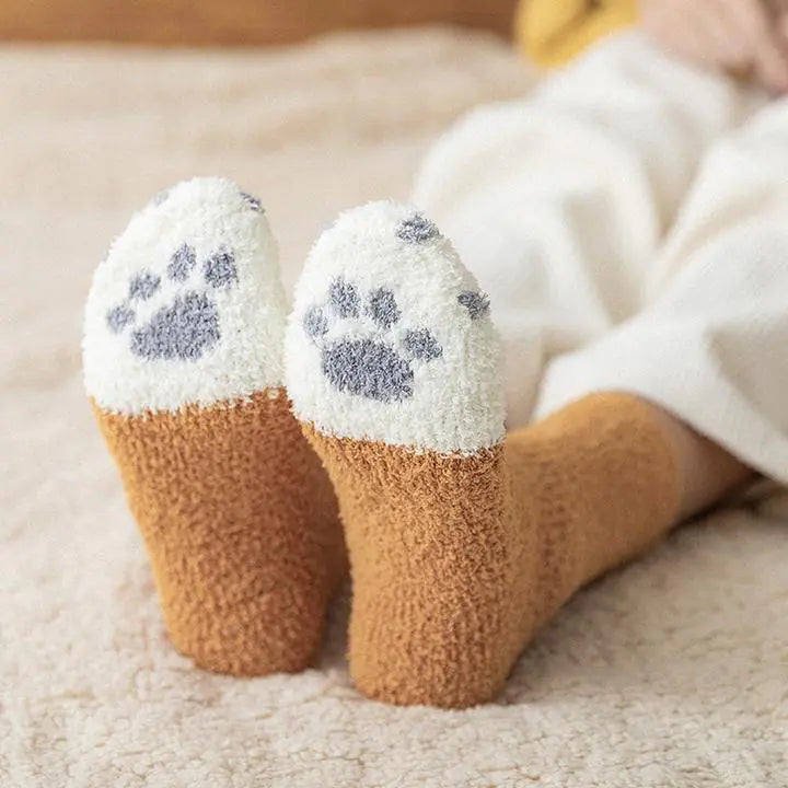 Fuzzy Paw Print Socks