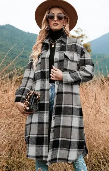 Plaid Coat Side Side-Slit