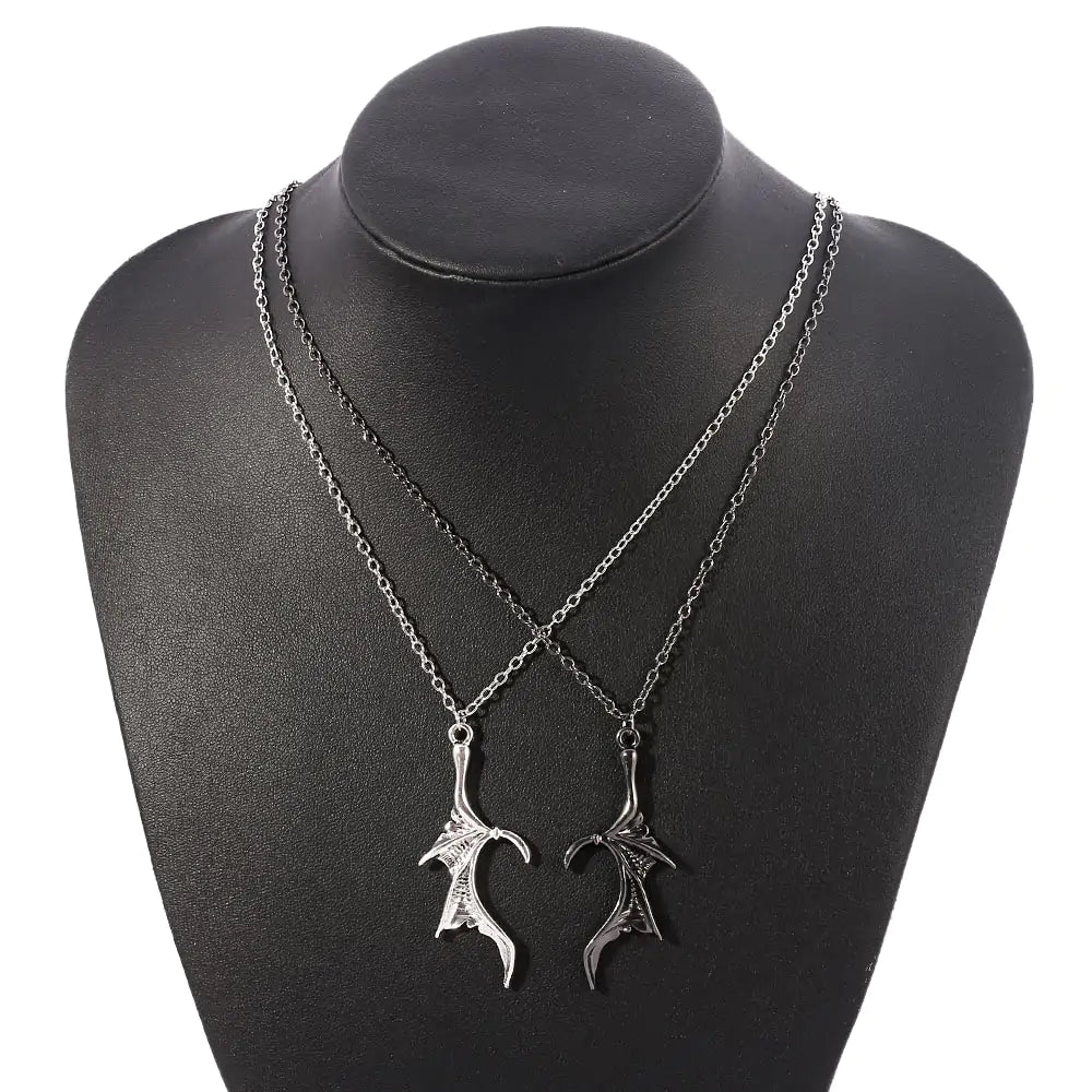 Dragon Wing Heart Couples Necklace