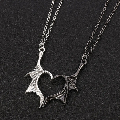 Dragon Wing Heart Couples Necklace