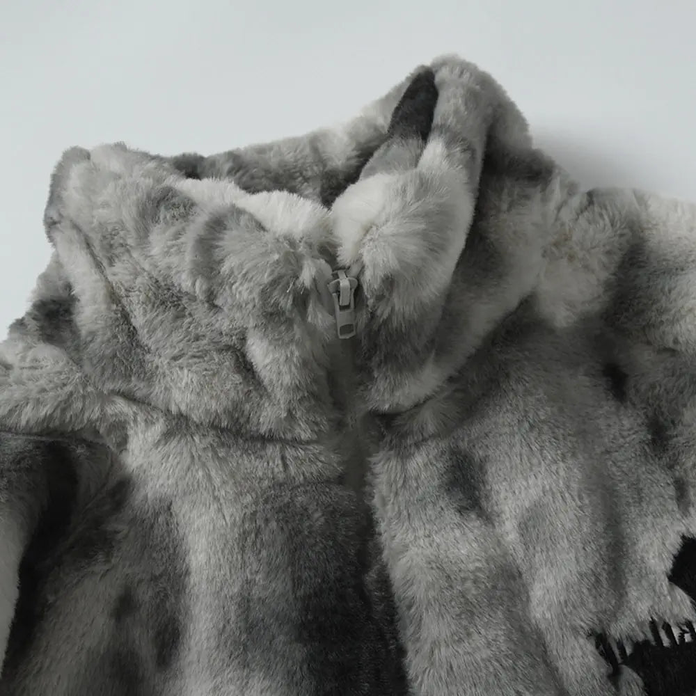 Winter Rabbit Fur Jacket with Cross Design