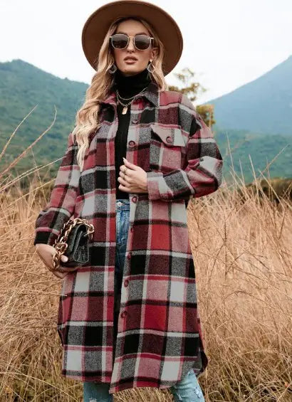 Plaid Coat Side Side-Slit