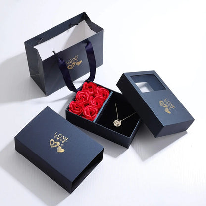 Rose Gift Box Heart Necklace Clover