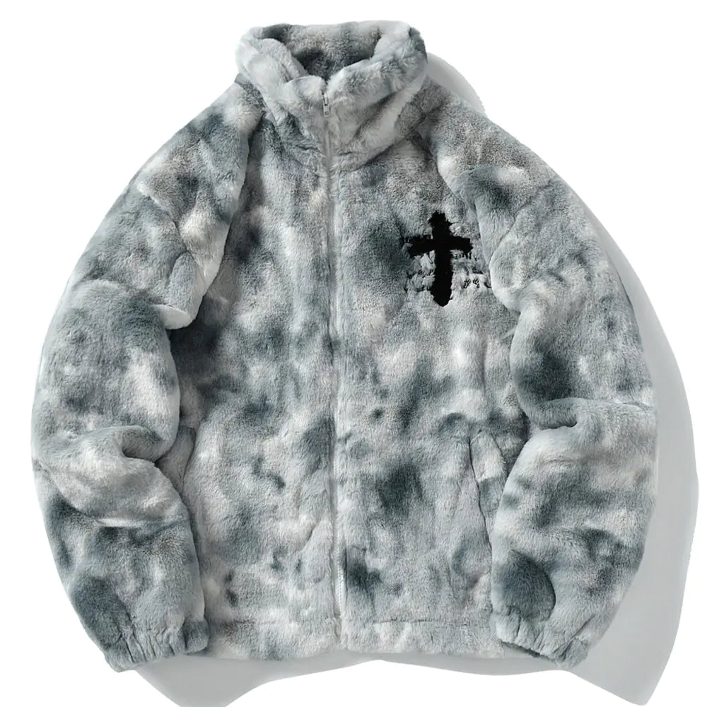 Winter Rabbit Fur Jacket with Cross Design