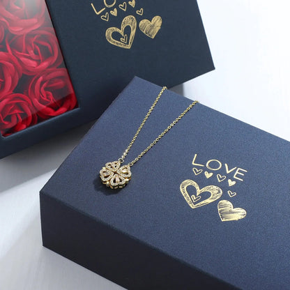 Rose Gift Box Heart Necklace Clover