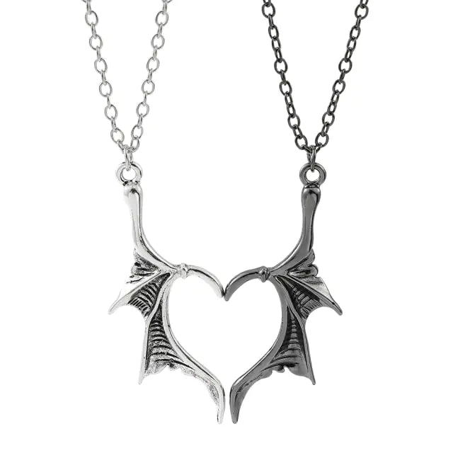 Dragon Wing Heart Couples Necklace