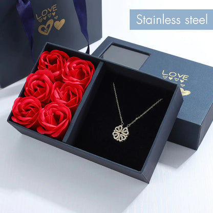 Rose Gift Box Heart Necklace Clover