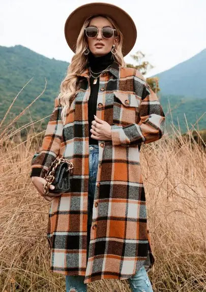 Plaid Coat Side Side-Slit