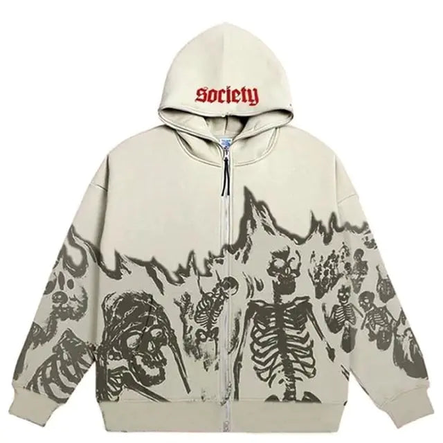 Flaming Skull Grunge Hoodie