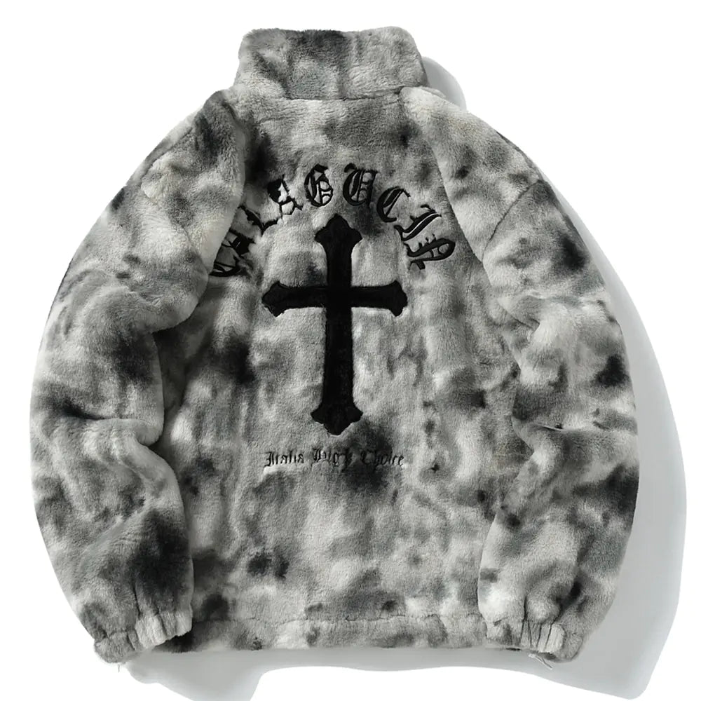 Winter Rabbit Fur Jacket with Cross Design