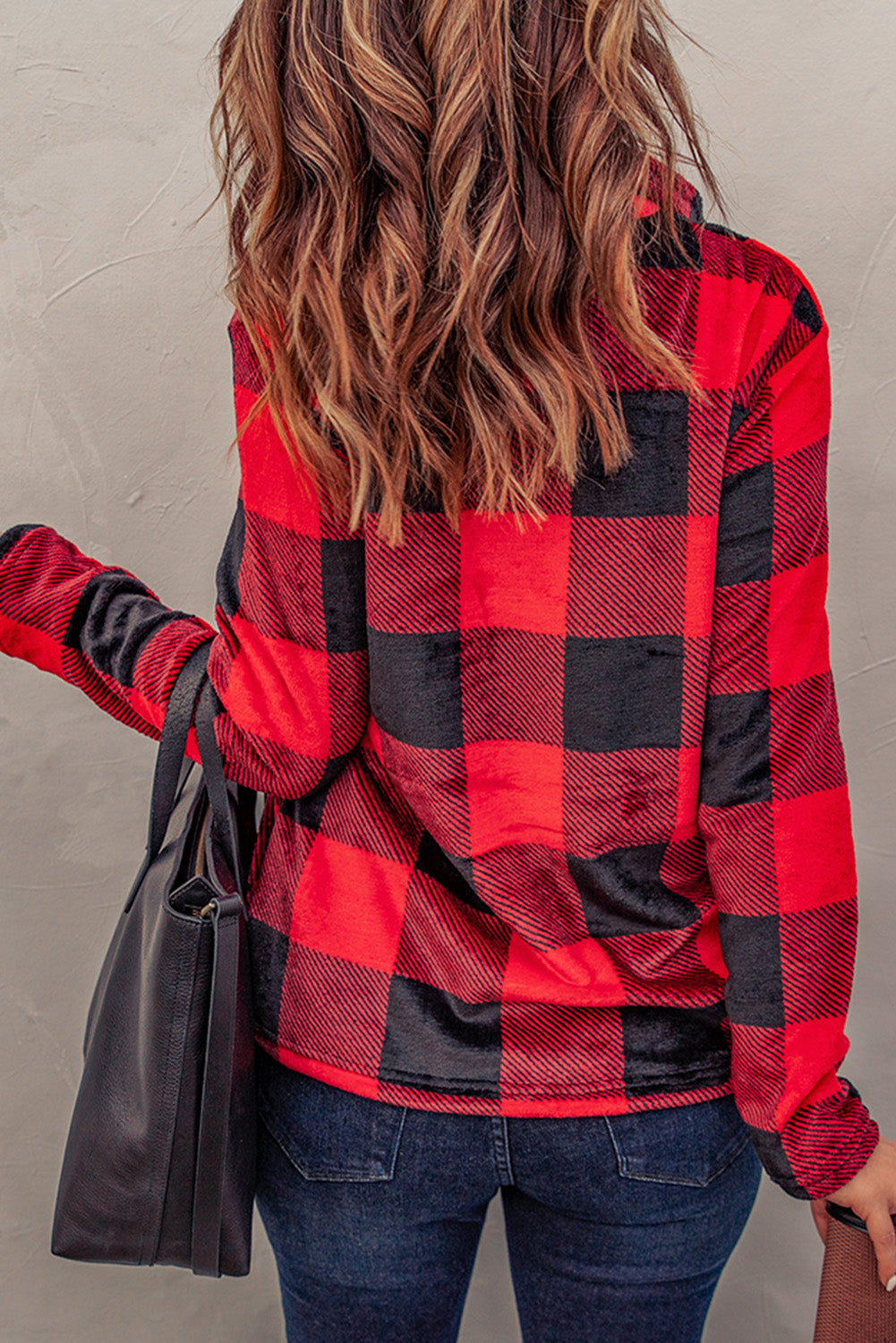 Plaid Print 1/4 Zip Collar Sweatshirt