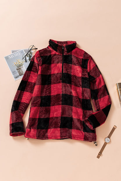 Plaid Print 1/4 Zip Collar Sweatshirt