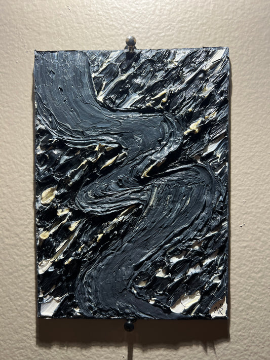 5x7 B&W Abstract Textured Oil Painting